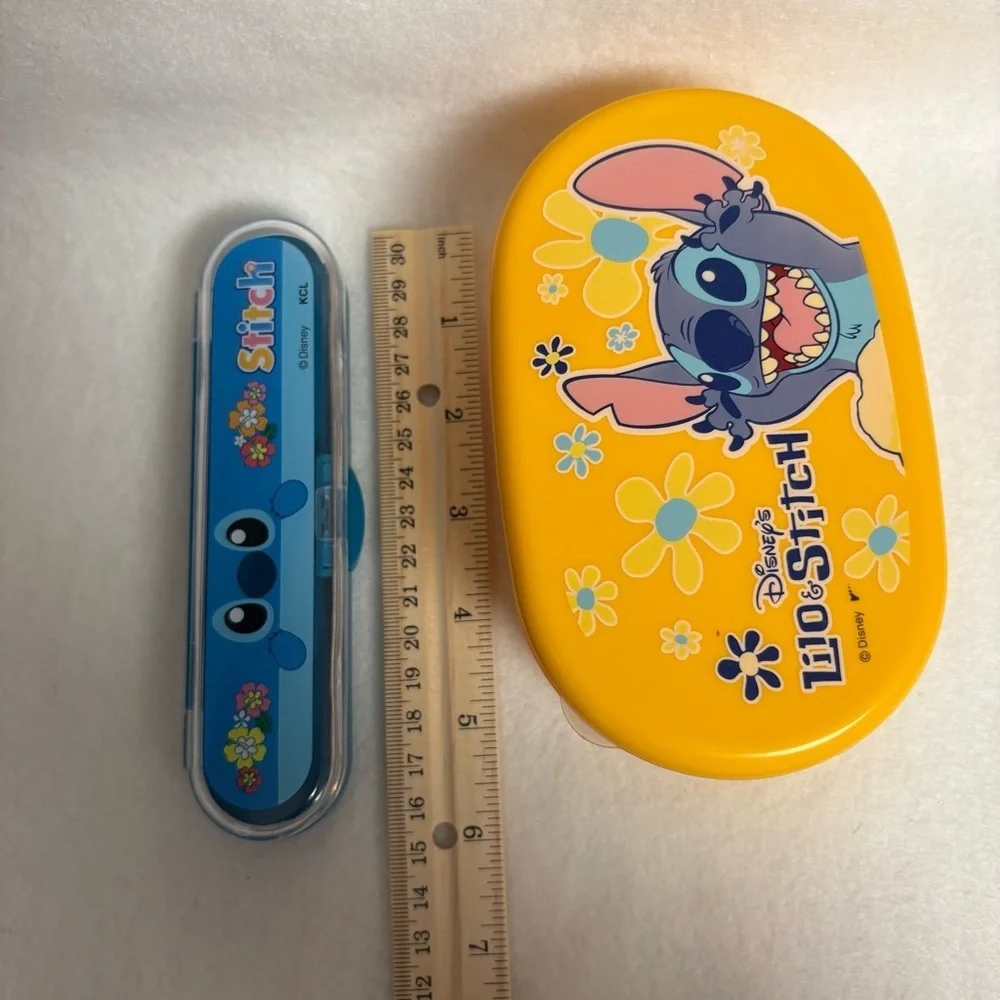 Lilo & Stitch Set of 2 Bento Box Blue Utensil Case Disney Japan